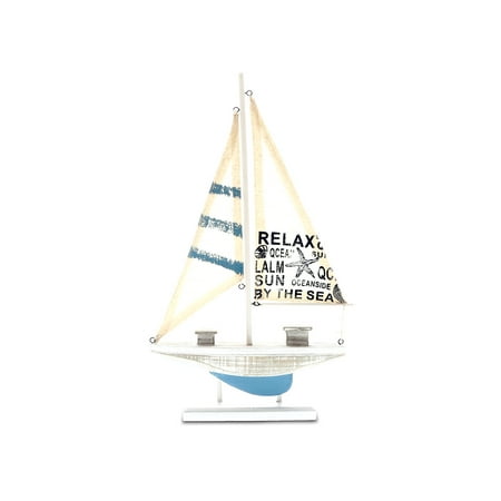 CoTa Global Aqua Sky Sailboat Ship Model, 15.3? Wooden Shelf Art Figurine Decoration Handcrafted Figure Tabletop D?cor Nautical Decorative Coastal Ocean Mantel Home