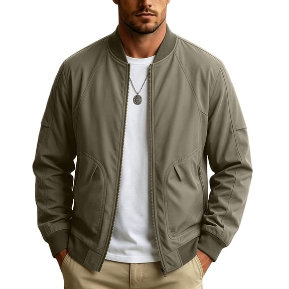Men's Casual Varsity Bomber Jacket Spring Fall Standing Collar Warm Zipper Long Sleeved Baseball Uniform Fashion Casual Coats with Pockets