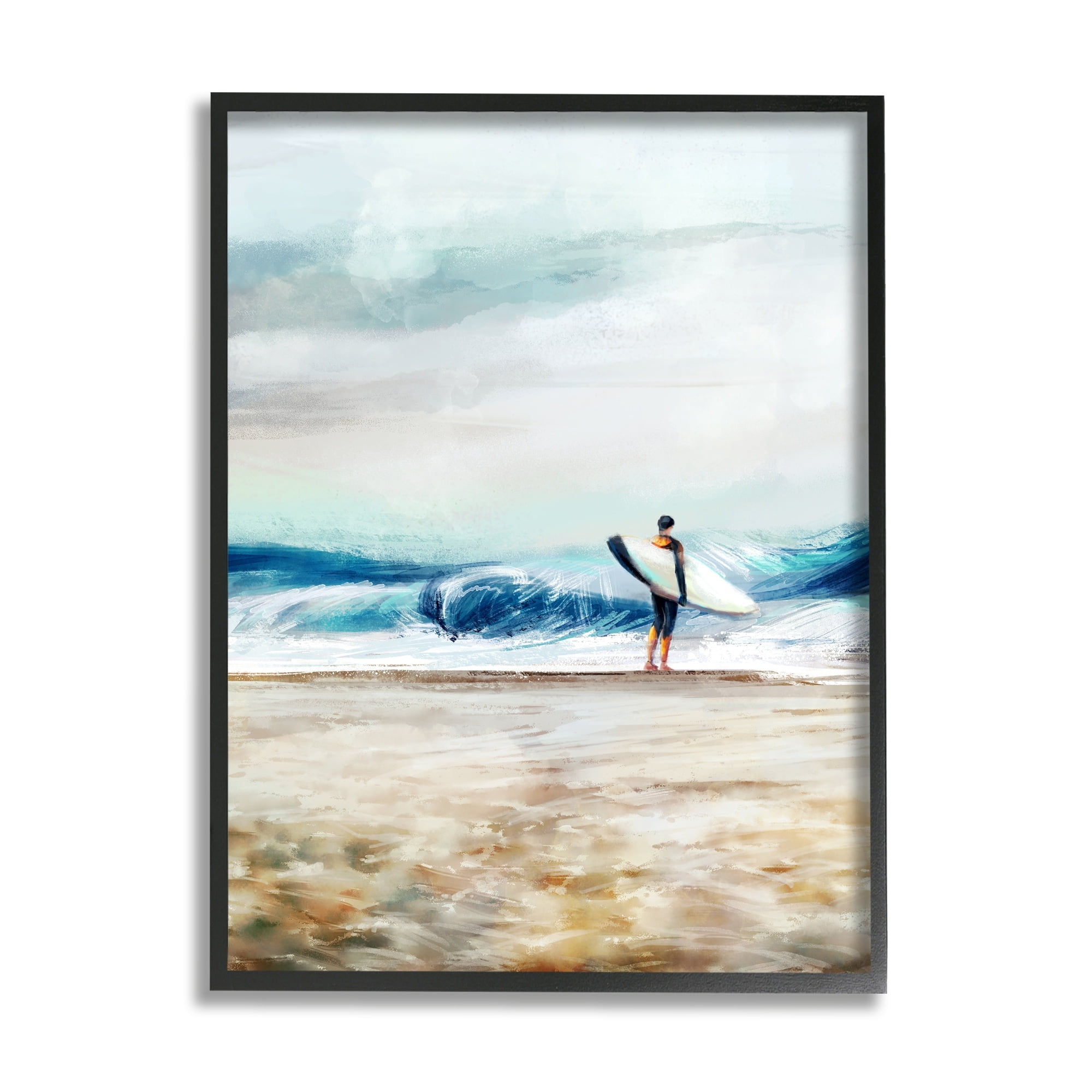 Stupell Industries Surfer Standing Coast Busy Beach Waves Abstract Scene, 16 x 20,Design by Ziwei Li