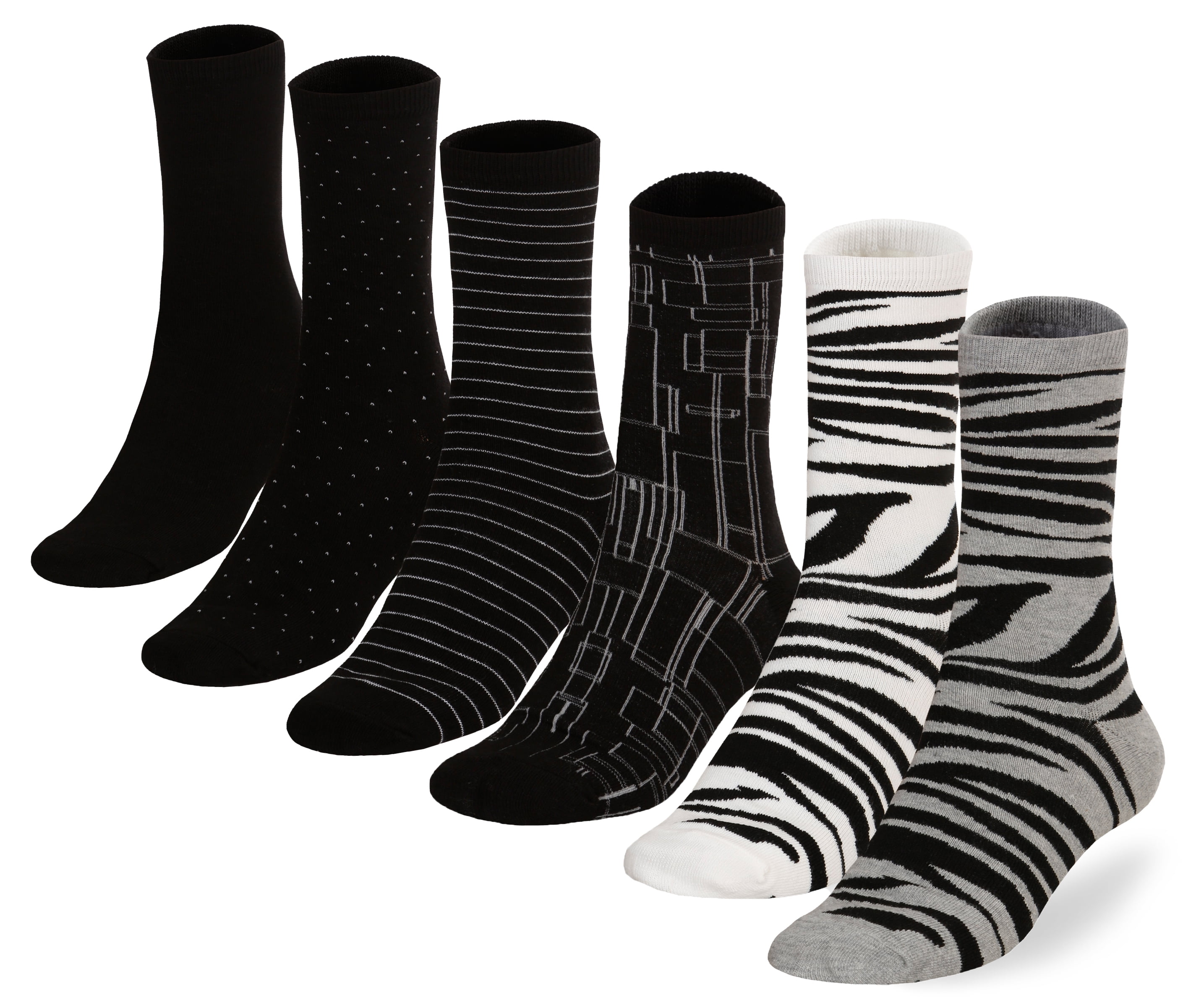 Black and White Women's Fashion Cotton Crew Socks 6Pairs Gift for Her