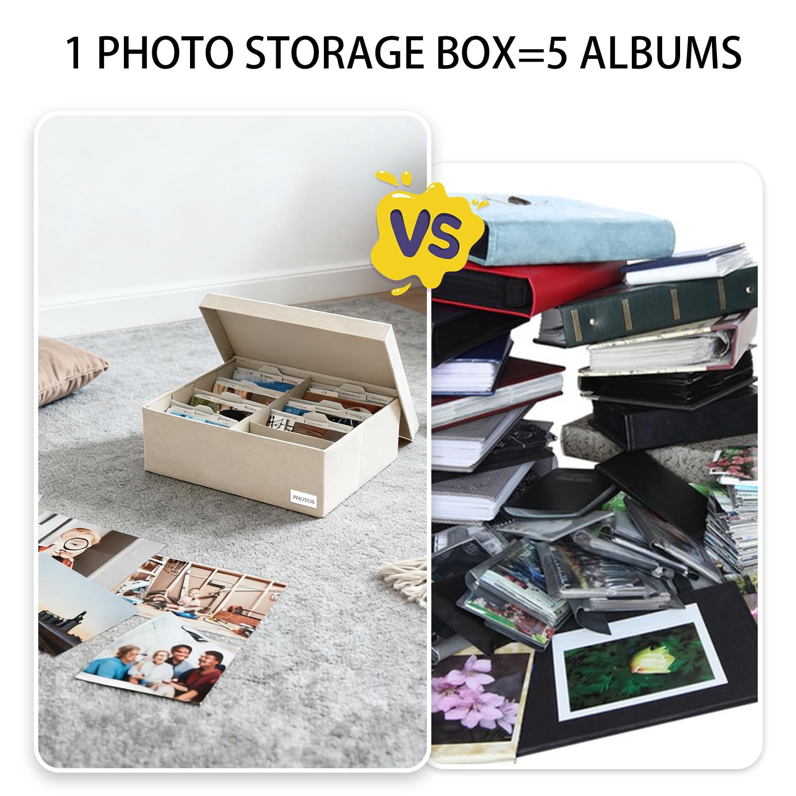 Beige 5*7 Inch Photo Storage Chest Linen Organizer with Dividers
