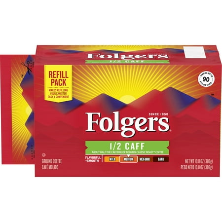 Folgers Half Caff Ground Coffee, Medium Roast, 10.8-Ounce Canister