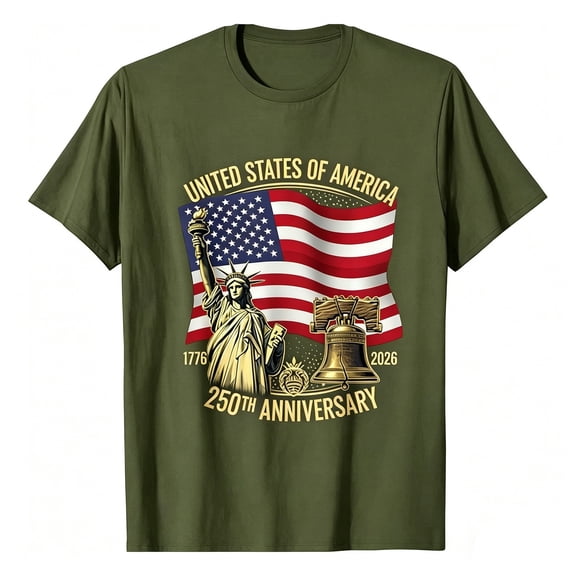 Tisuna Boys America Anniversary T Shirts Kids Short Sleeve Crew Neck USA Flag Print Tops Breathable Toddler Youth 4th Of July 250 Years Freedom Tees Army Green Size 2-3 Years