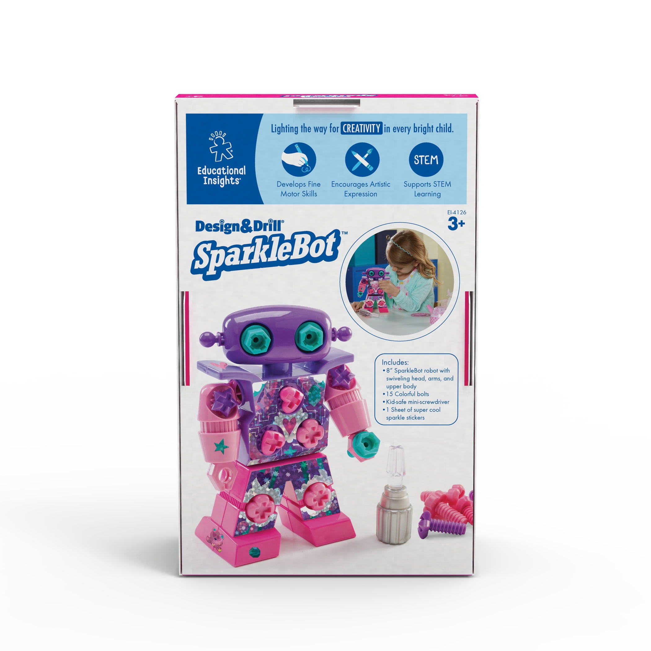 Educational Insights Design & Drill SparkleBot Robot, Preschool STEM & Take Apart Toy, 18-Pieces, Ages 3+
