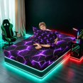 thumbnail image 4 of Manfei Futuristic Hexagon Twin Sheets, Purple Neon Honeycomb Bedding, Purple Black, Black Reversible 3-Piece1 Flat Sheet + 1 Fitted Sheet + 1 Pillowcase, 4 of 6