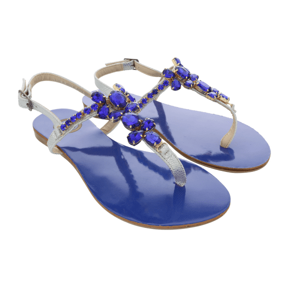 Ventutto Rio Star Blue Crystal Cluster T-Strap Sandal-8 for Womens