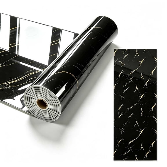 Marble Contact Paper Peel and Stick for Kitchen Countertop, Removable Self Adhesive Vinyl Waterproof, Roll for Cabinets Wall Covering Easy to Clean (24''x118', Black)