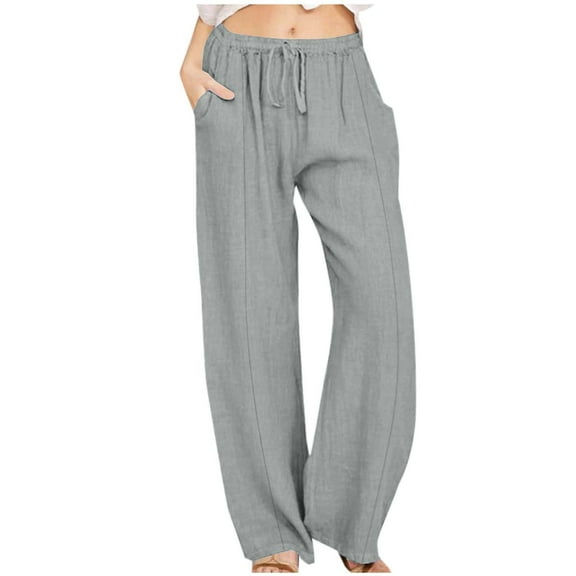 Quinlirra Pants for women dressy casual Women'S Solid Color Baggy Wide-Leg Pants Casual Elastic-Waistband Pocket Pants