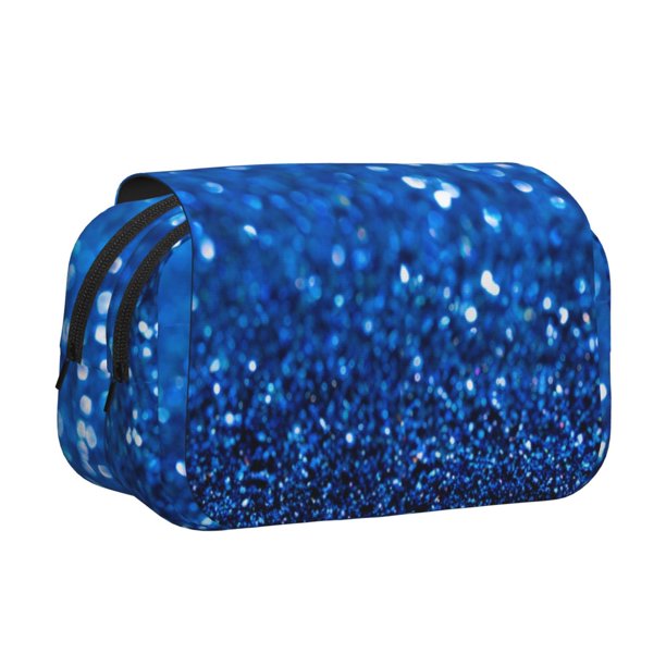Disketp A Blue Glitter Estuche de Lápices de Doble Capa con Tapa Abatible y Cremallera, Organizador Escolar para Adolescentes y Adultos