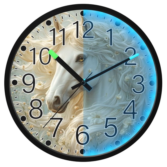 Ryvnso Beautiful Horse 12 Inch Night Light Wall Clock Silent Battery Operated Luminous Clocks