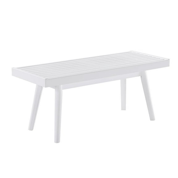 Roundhill Furniture Larwich Solid Wood Bench, Rectangle, New Zealand Pine, Modern, White