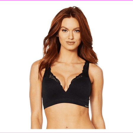 

Nearly Nude Seamless Lace Trim Wirefree Bra in Black XL (654379)