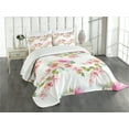 thumbnail image 3 of Ambesonne Shabby Flora Quilted Bedspread Set 3 Pcs, Watercolor Petals, Queen Size, Pale Pink Fern Green, 3 of 5