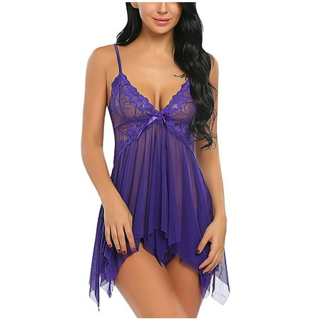 Mashaouyo Clearance Sales Today Deals Prime Women Lingerie Flower Lace Lingerie Babydoll V Neck Sleepwear Strap Chemise Nightgowns for Women