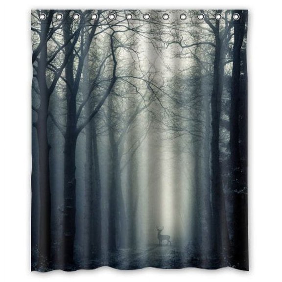HelloDecor The Deer in the forest Shower Curtain Polyester Fabric Bathroom Decorative Curtain Size 60x72 Inches
