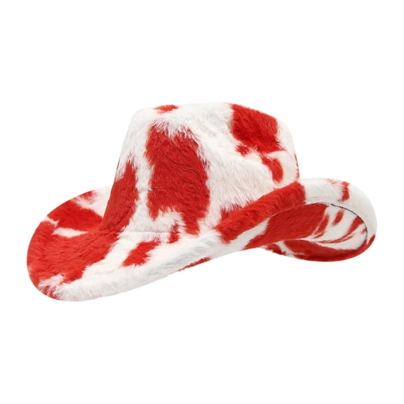 AJGRHE Women's Cowboy Hat Cow Print Western Trendy Metal Bull Hatband Party Cowgirl Hats Vacation Red One Size