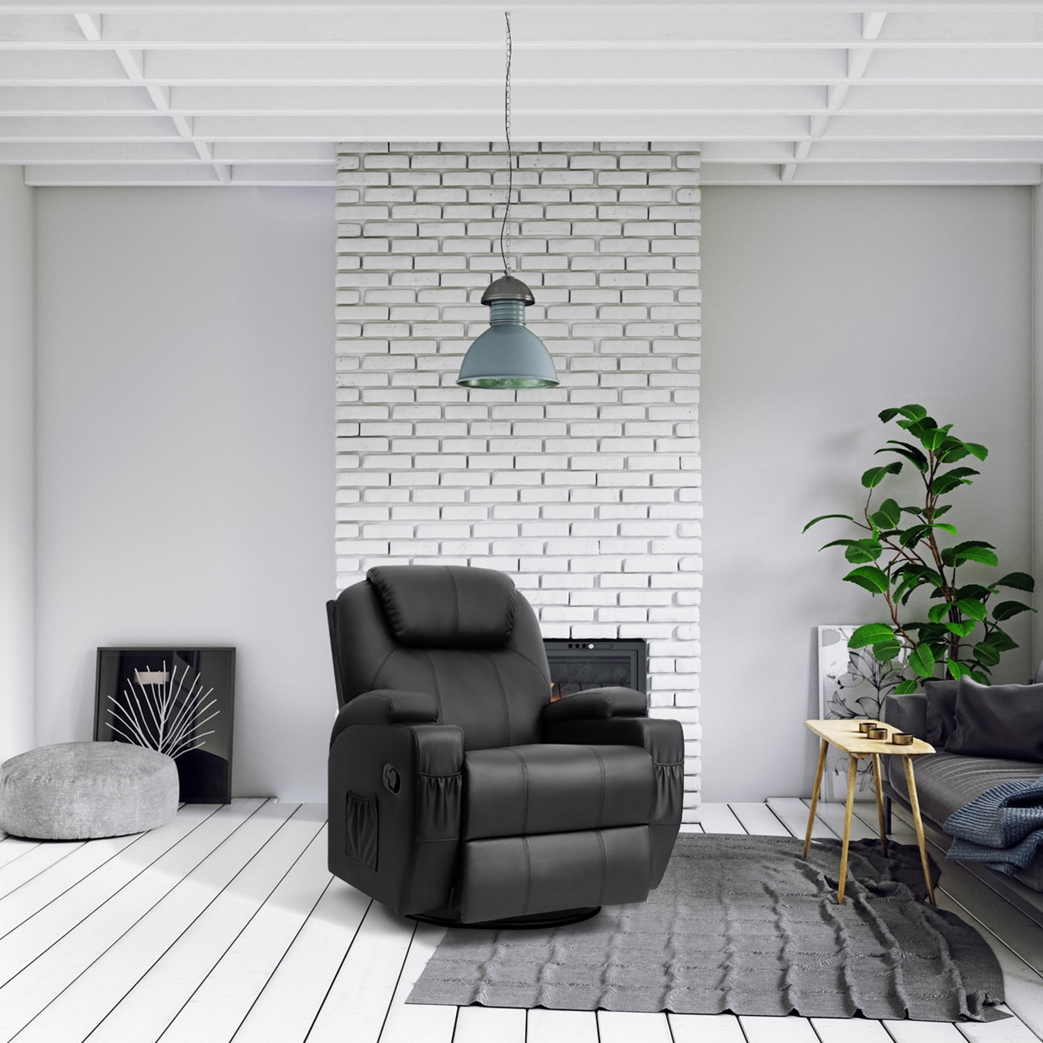 Homall  Swivel Rocking Recliner Chair Massage PU Leather 360 Swivel Rocker Recliner Living Room Chair Home Theater Seating ,Pu Leather Black
