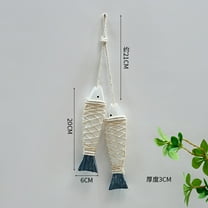 2PCS Vintage Wooden Fish Hanging Wood Fish Decor Hand Carved Nautical Ornaments Home Wall Decor Hanger Gift - Blue-White Small Fish Skewers