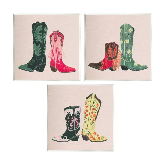 Stupell Industries Trendy Cowgirl Boots Beauty & Fashion Painting Unframed Art Print Wall Art, 12 x 12, Set of 3