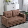 thumbnail image 3 of UHOMEPRO Convertible Futon Sofa Bed, Pull Out Loveseat Sleeper Sofa with Side Pockets and Cup Holders, Comfy 3-in-1 Foldable Sofa Couch, Upholstered Floor Couch for Living Room Apartment, Brown, 3 of 12