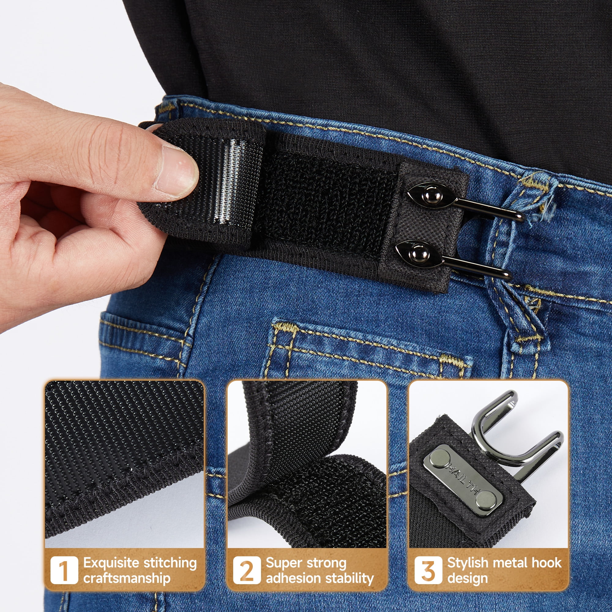 HAILTH Metal Hook Elastic Belt (Unisex) – Patented No - Buckle Invisible Design | Soft Adjustable Side | Grade Elastic Support(M)