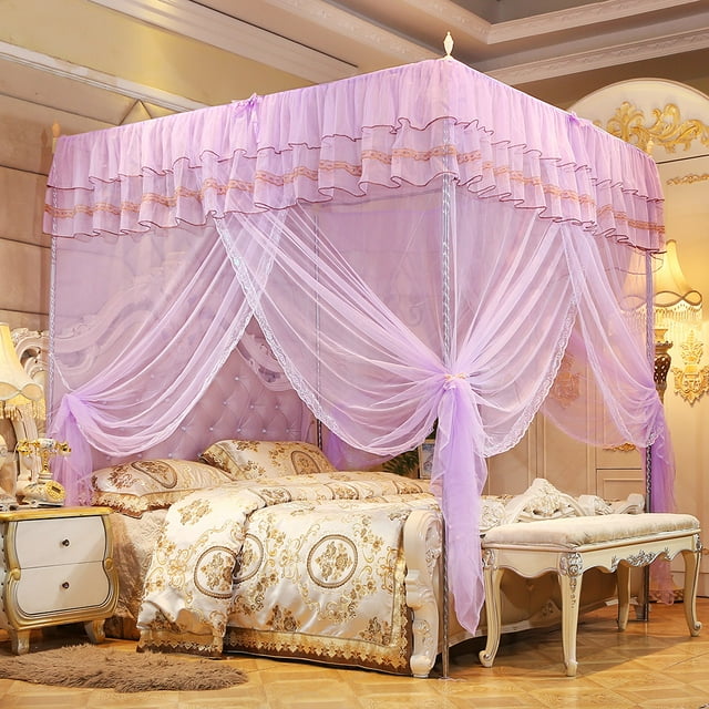 Mosquitera, cortina de cama con mosquitera de cuatro esquinas de princesa de lujo, artesanía superior Jadeshay A