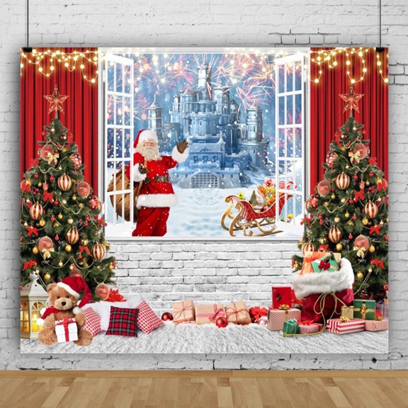 SUNOLIFE Christmas Backdrop Banner Xmas Santa Claus Winter Photo Background Banner 5x3ft