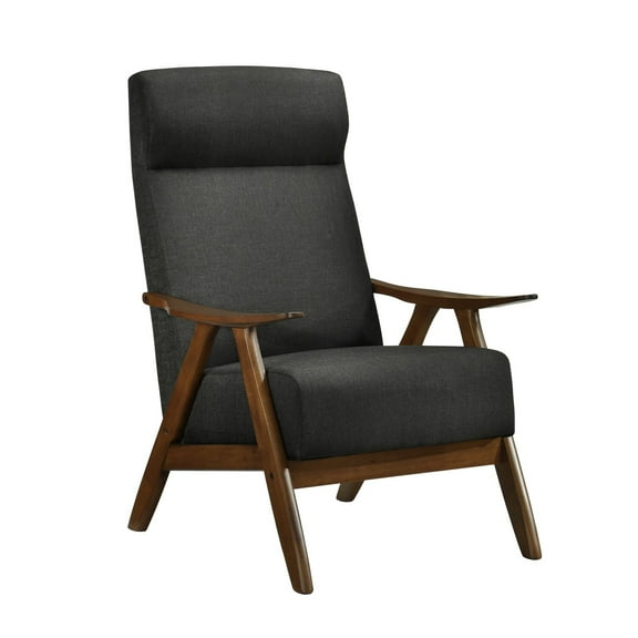 Mary 32 Inch Accent Chair Armchair- Dark Gray Polyester Linen- Solid Wood