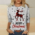 thumbnail image 2 of Xmyrz Womens T Shirts Loose Fit Plus Size Lovely Christmas Print Three Quarter Sleeve Suitable Round Neck Casual Tops Casual Blouses, 2 of 5
