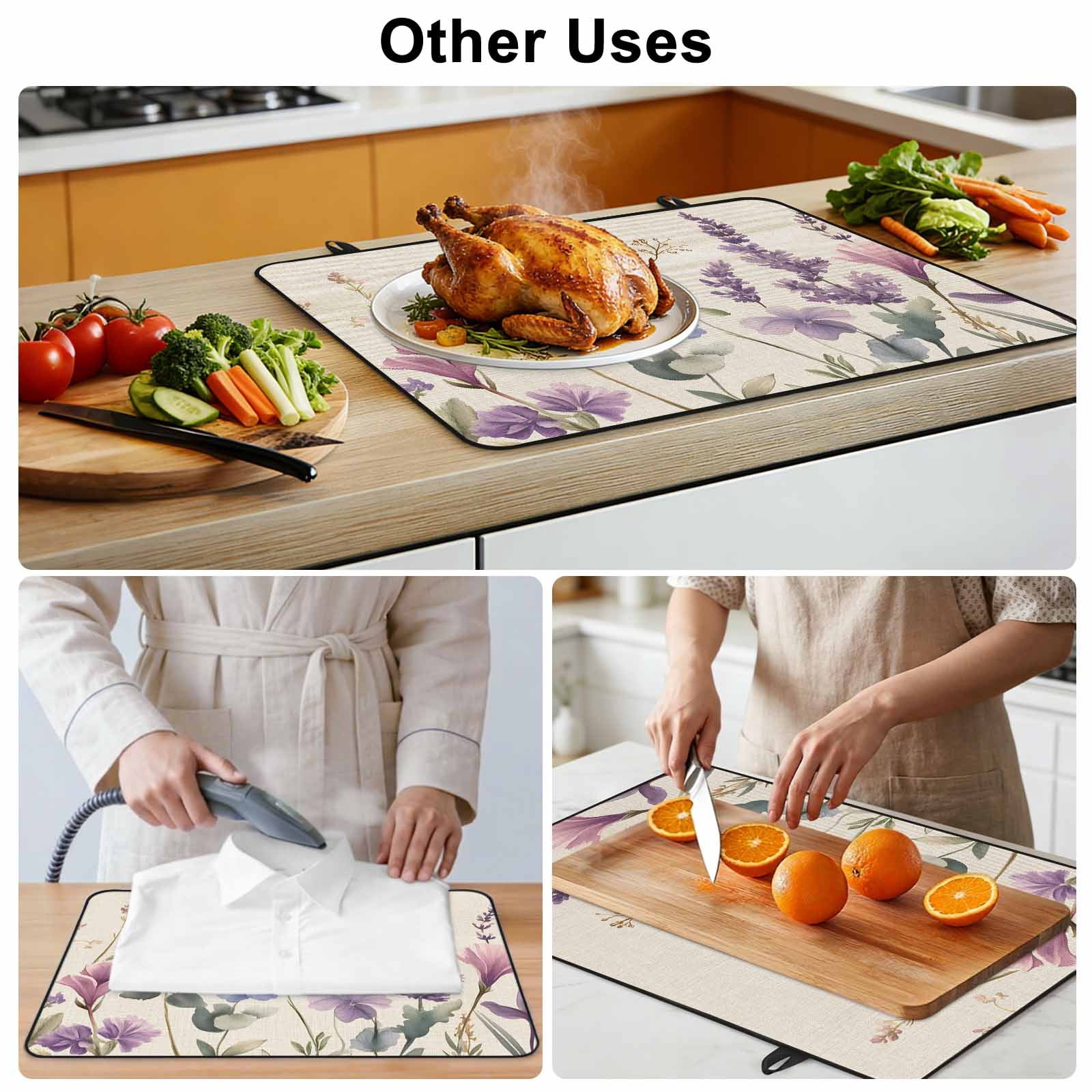 Lavender Flowers Stove Top Cover for Electric Stove, Heat-proof & Non Slip Glass Top Stove Cover Protector, Spring Watercolor Blooms Botanicals Kitchen Flat Cooktop Rubber Mat 24x21 Inches