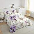 thumbnail image 3 of Manfei Purple White Floral King Size Comforter Sets, Peony Flower Bedding Comforter Set, Tropical Blossoms Bedding Set, Breathable Bedroom Decor, Reversible 3-Piece, 3 of 8