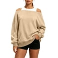 thumbnail image 3 of Tqcoqu Women's Off Shoulder Long Sleeve Sweatshirt, Oversized Drop Shoulder Loose Casual Pullover Tops for Fall, 3 of 10