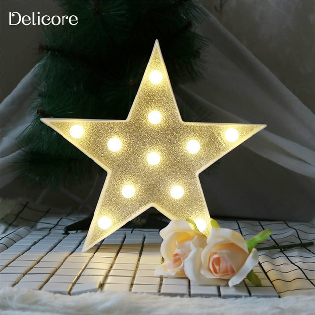 Estrella de marquesina LED, luces de marquesina de estrella con purpurina, estrella brillante iluminada, estrella iluminada alimentada por batería para luz nocturna, fiesta de cumpleaños, boda, niñas JAMW Sencillez