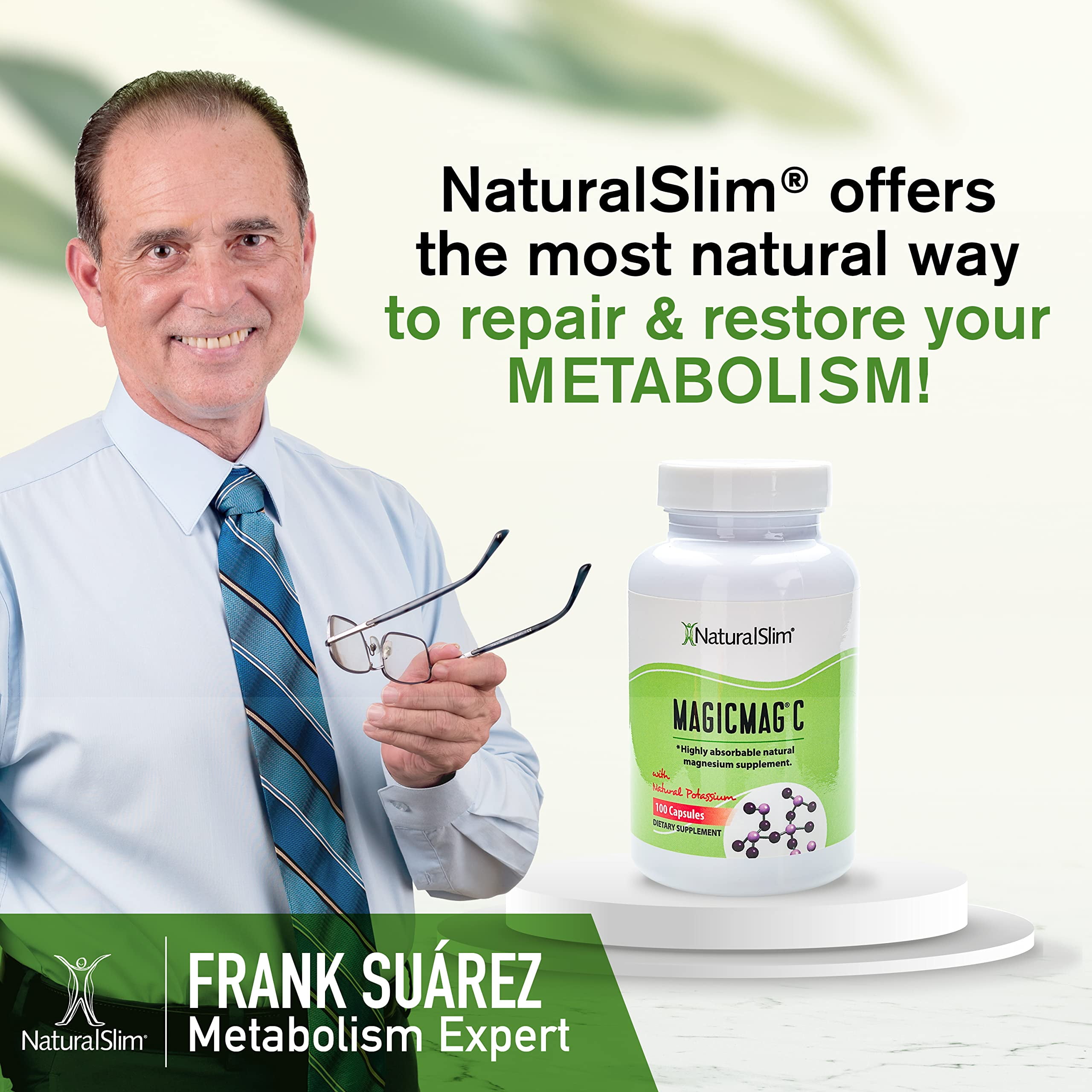 NaturalSlim MagicMag®C - Anti Stress Magnesium Citrate Capsules w/ Potassium, 100 Ct