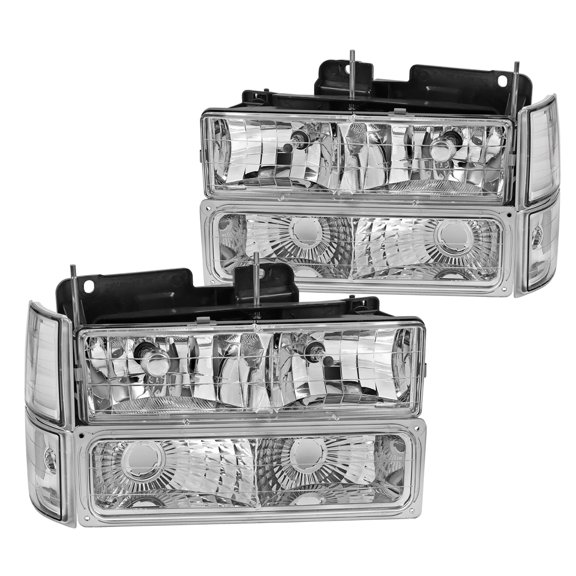 Spec-D Tuning Chrome Headlights   Bumper Lights Corner Lights   Clear Reflectors Compatible with 1994-1998 GMC C10 Pick Up Sierra L R Pair Assembly, Left   Right Pair Headlamps Assembly