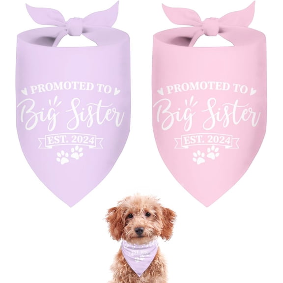 Promoted to Big Sister Dog Bandana 2 Pack Pet Dog Scarf Baby Announcement Props Pregnancy Announcement Dog Bandana Gender Reveal Dog Outfit Gift for Dog Lover Owner (Pink,Purple) Small
