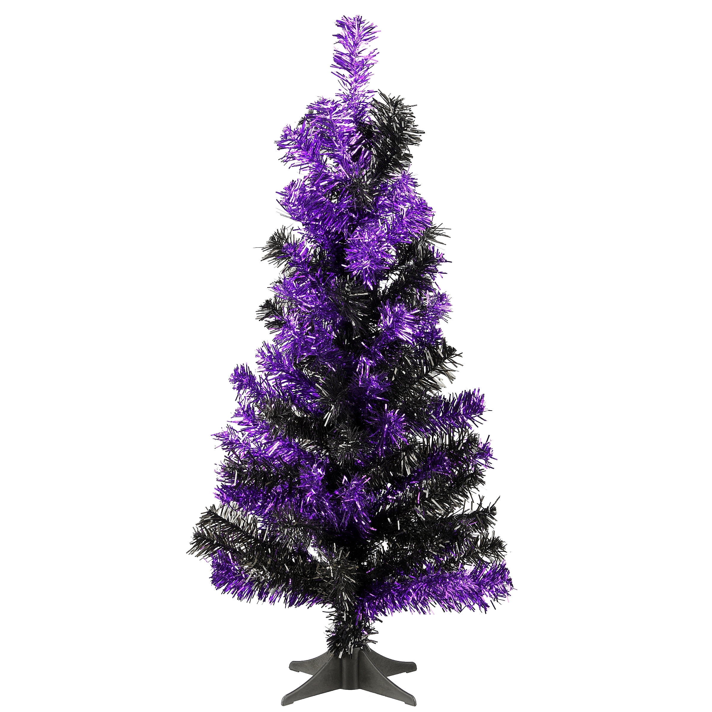 National Tree Company 2 ft. Artificial Halloween Tree, Black and Purple, Tinsel, Unlit, Icludes Stand