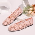 thumbnail image 4 of Miluxas Women's Flower Mesh Ballet Flats Bowknot Square Toe Ballerina Flats Closed Toe Comfortable Casual Work Shoes Pink 6(37), 4 of 8