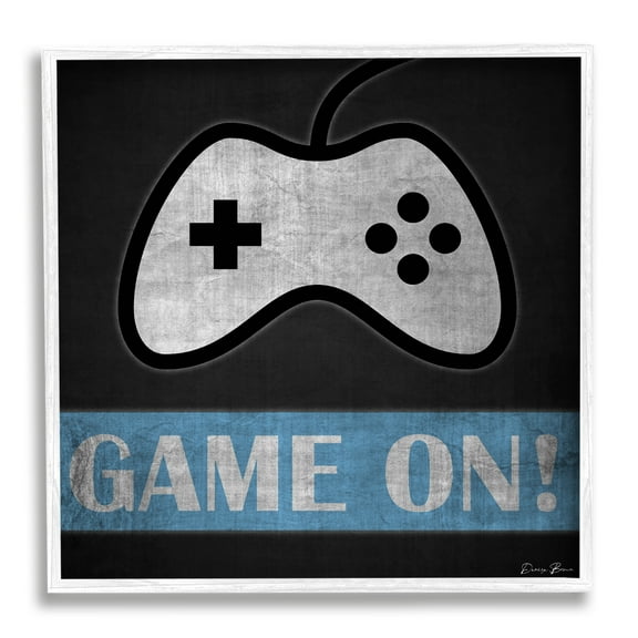 Stupell Industries Game On Gamer Phrase Retro Distressed Controller Beauty & Fashion Painting White Framed Art Print Wall Art, 12 x 12