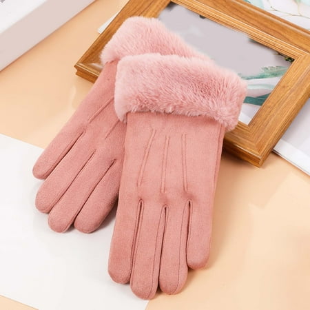 

Work Gloves Suede Warm Gloves Winter Ladies Student Cute Korean Version With Thickened Outdoor Riding Screen Gloves