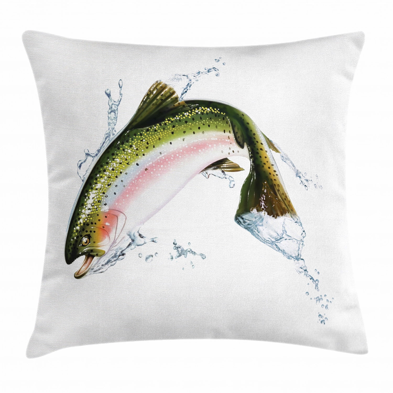 Fish Throw Pillow Cushion Cover, Salmon Jumping out of Water Making