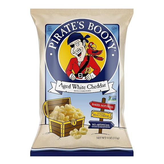 Pack of 1 Pirate's Booty Aged White Cheddar Cheese Puffs, Gluten-Free, Kids Snacks, 4oz