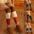 thumbnail image 2 of 3 Calentadores de piernas de punto de cable grueso de invierno para mujer, estilo japonés, triple costura en bloques de colores, cubierta de puños de botas, lana sintética, calcet, 2 of 5