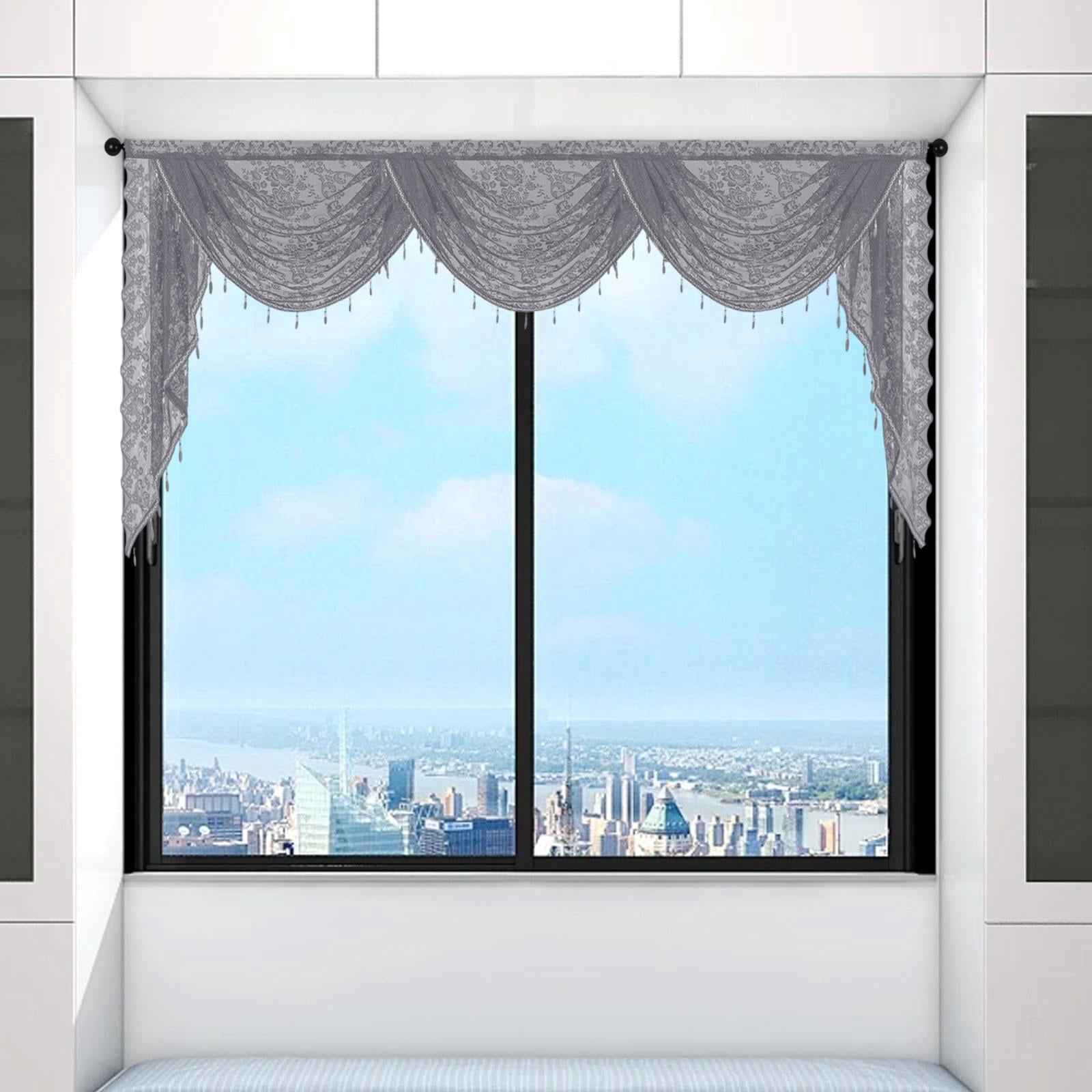 Fancyes Waterfall Window Valance Swag Valance Soft Breathable Home Decoration Romantic Vintage Design with Bead Tassels for Bathroom 250cmx105cm
