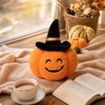 thumbnail image 4 of Euahivb Halloween Pumpkin Decorative Pillow 13.8 x 13.8 Inch Plush Stuffed Toy with Black Wizard Hat for Kids Room Living Room Couch Spooky Holiday Decor, 4 of 7