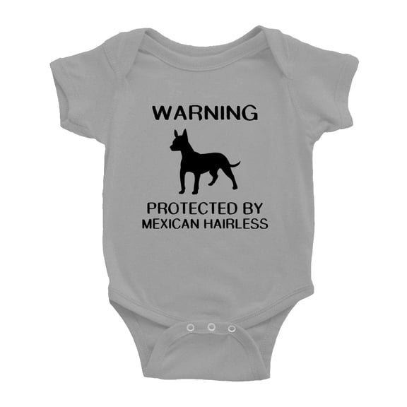 Warning: Protected by A Mexican Hairless Dog Funny Baby Rompers Bodysuit (Gray,18-24 Months)