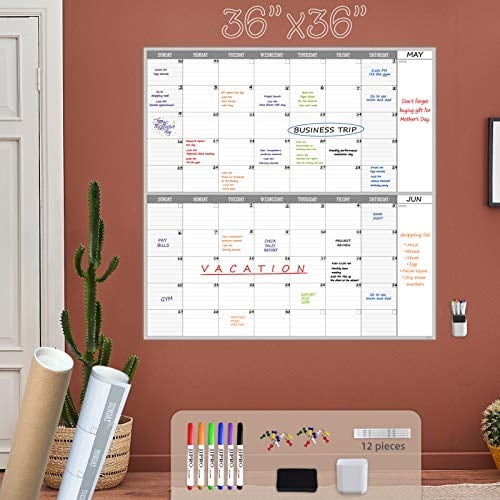 Large Dry Erase Wall Calendar - 36x36 Inches - Blank Undated Reusable 2