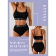 thumbnail image 4 of Eytino Bathing Suits for Women High Waisted Textured Bikini Set Floral Print Scoop Neck Swimsuit Black S, 4 of 6