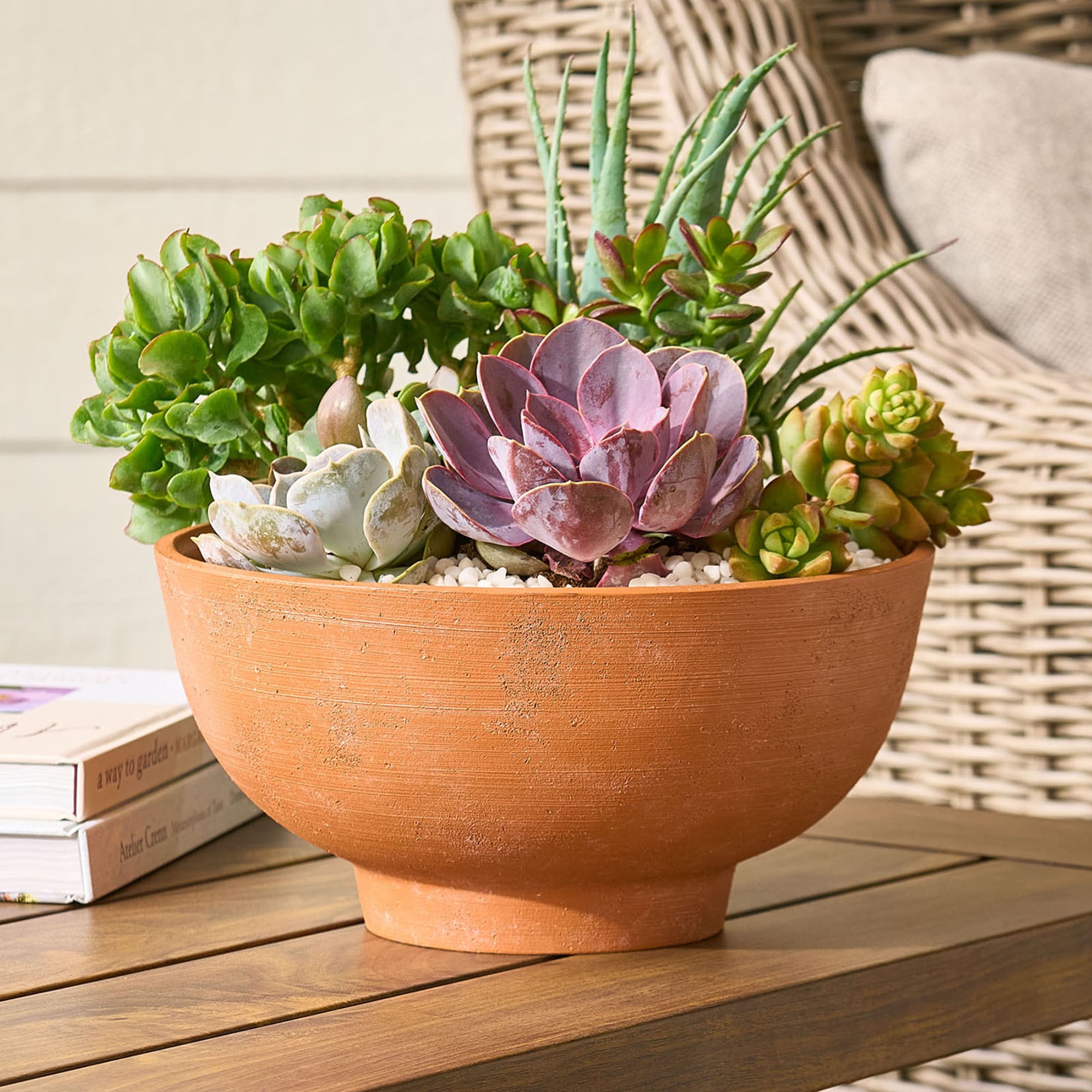 (2 pack) Better Homes & Gardens Bowl Planter, Terracotta Recycled Resin, 12 in x 12 in x 6 in