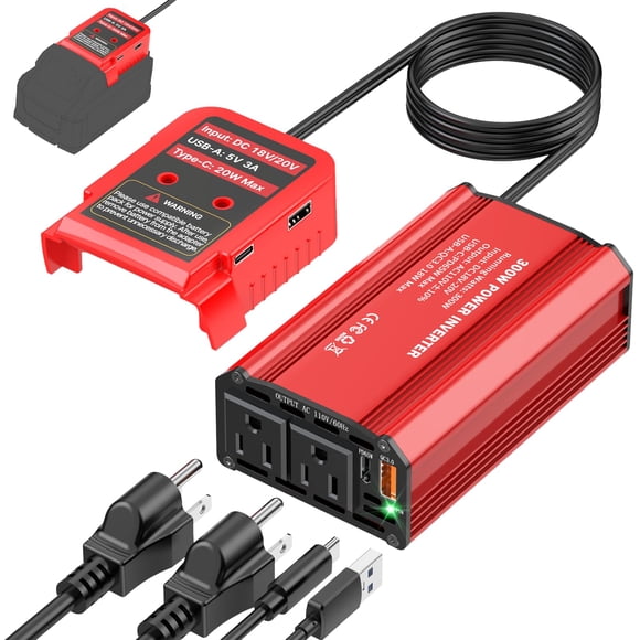 Inversor de corriente TANHEYIN 300 W DC 18 V a AC 110 V con 2 salidas AC